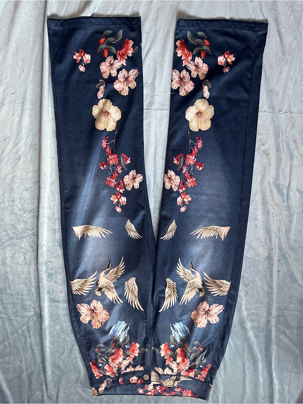Floral Crane Straight-Leg Pants - Navy